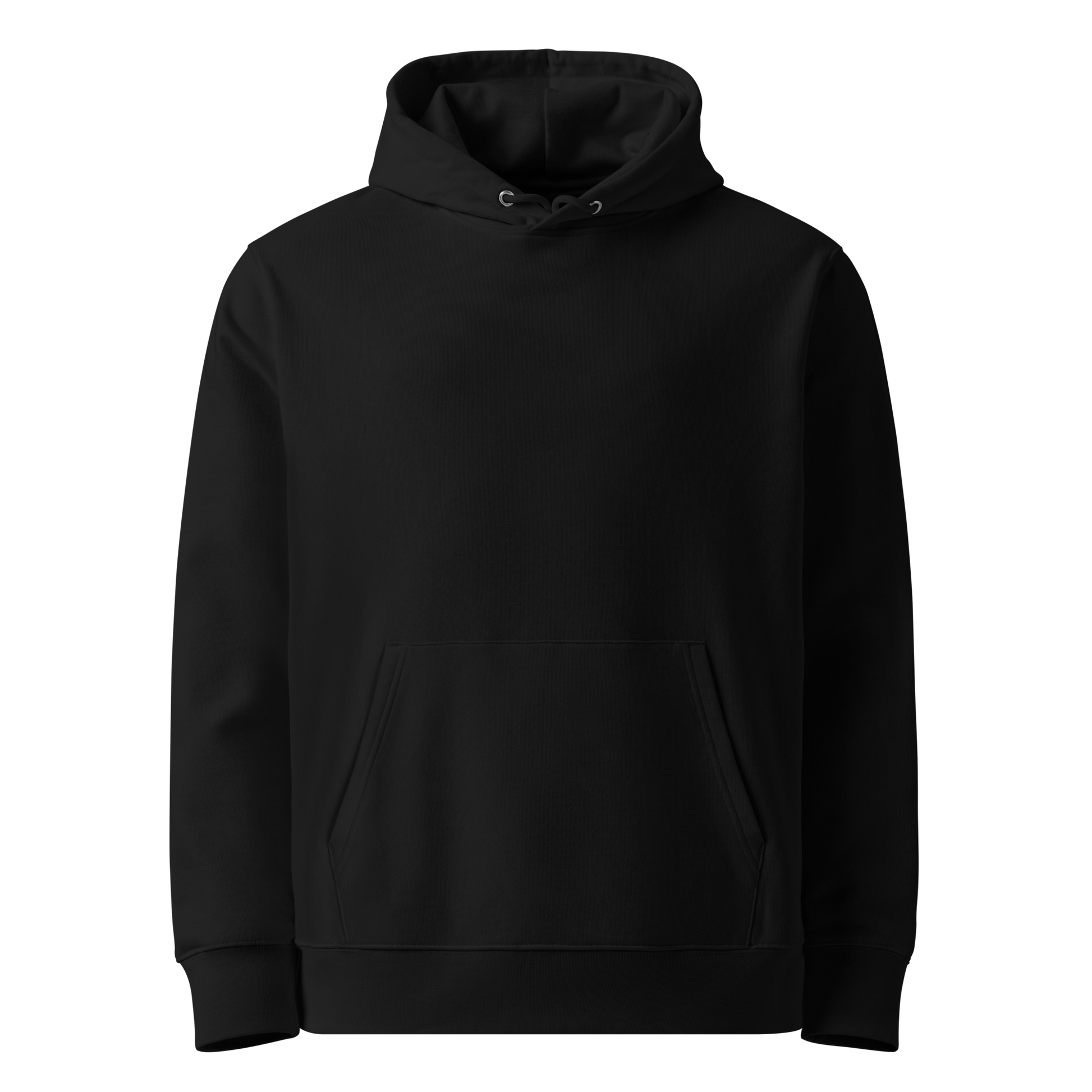 Black organic cotton hoodie front view

