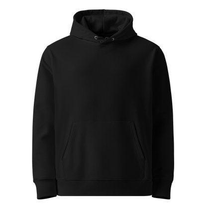 Black organic cotton hoodie front view
