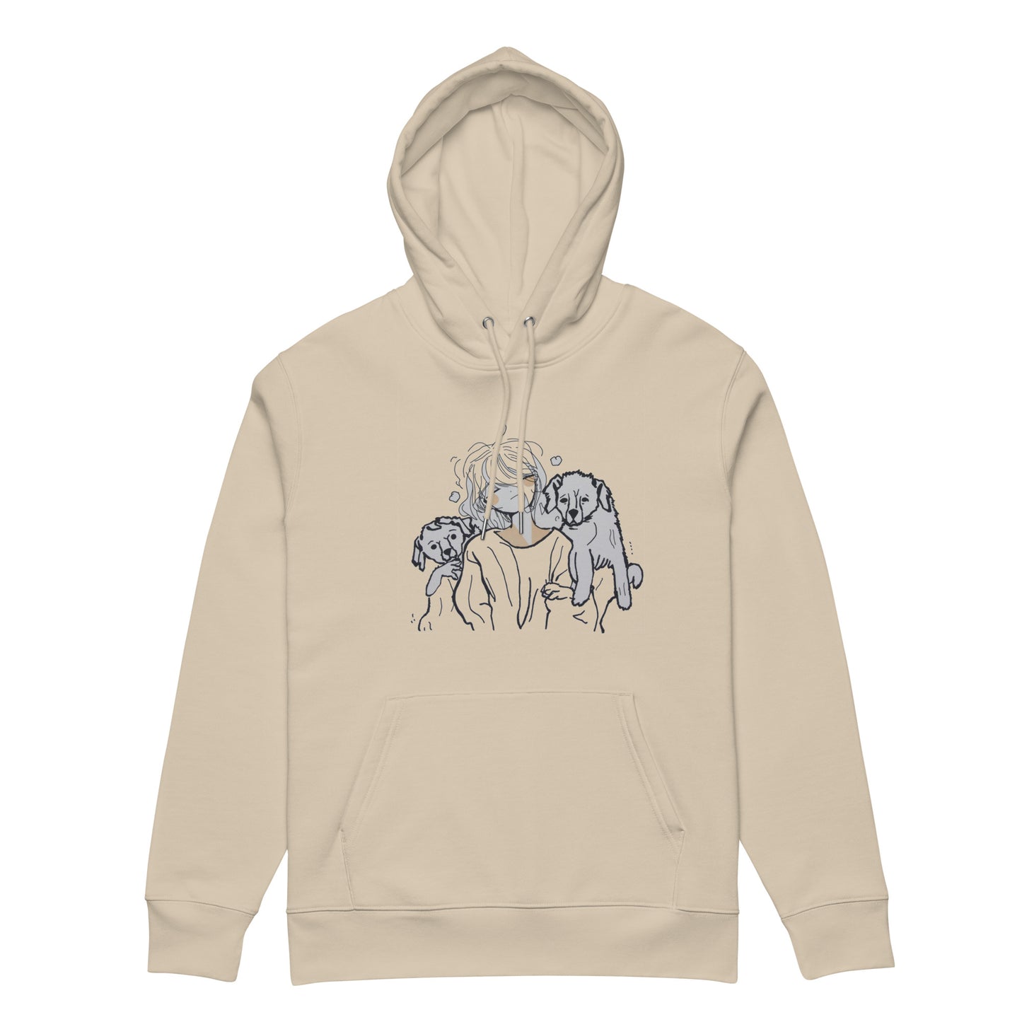 Beige organic cotton hoodie with dog lover print
