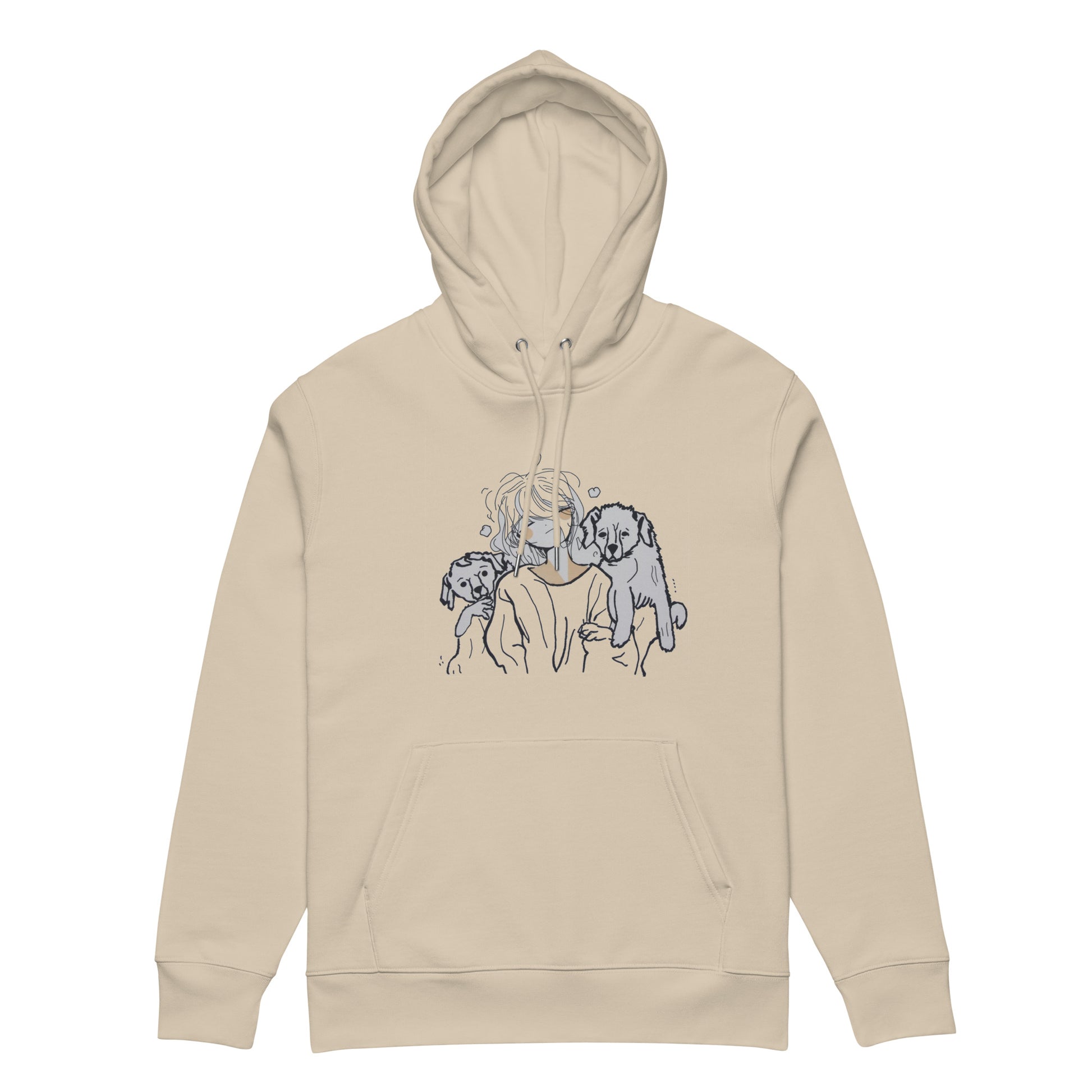 Beige organic cotton hoodie with dog lover print
