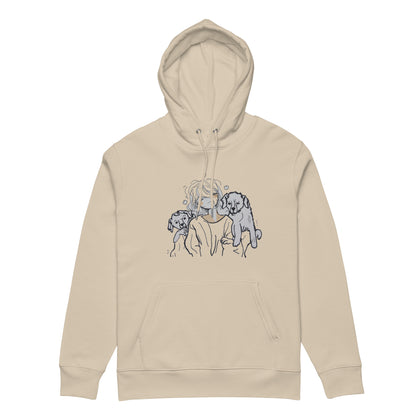 Beige organic cotton hoodie with dog lover print
