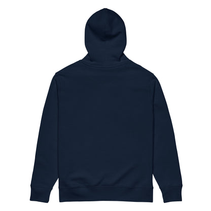 Organic navy blue hoodie - back view
