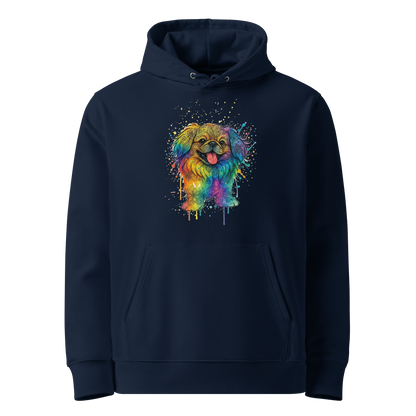 Navy blue hoodie with colorful dog print - front view
