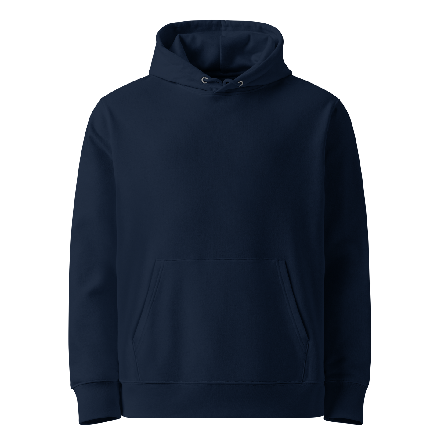Navy blue organic cotton hoodie front view
