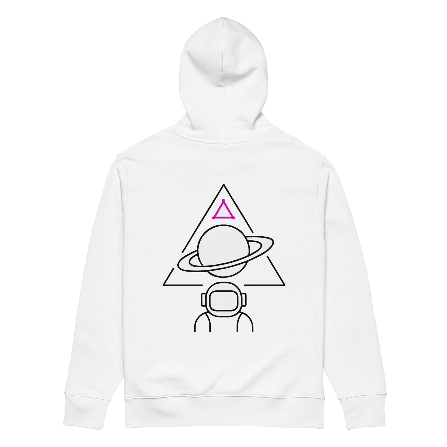White organic cotton hoodie with space design on back

