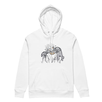 White organic cotton hoodie with dog lover print

