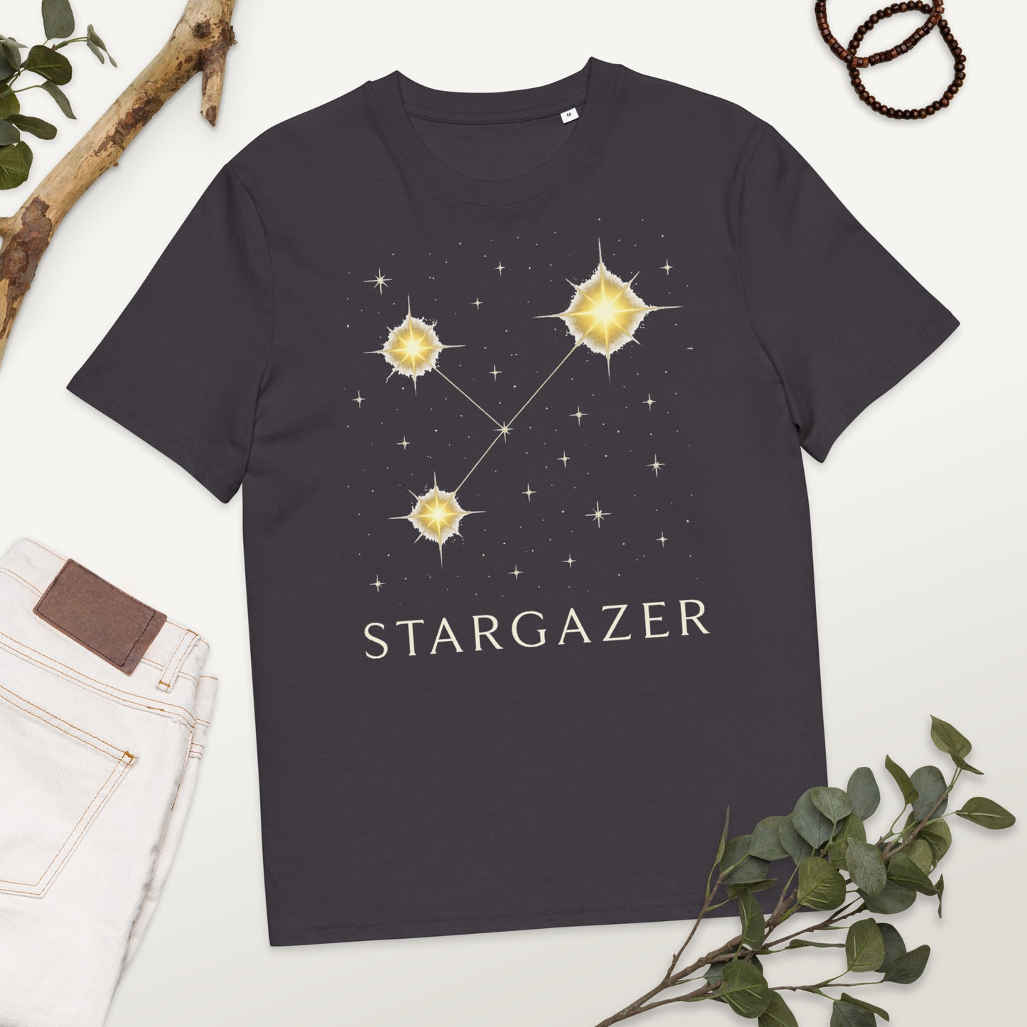 Charcoal grey organic cotton t-shirt with constellation print
