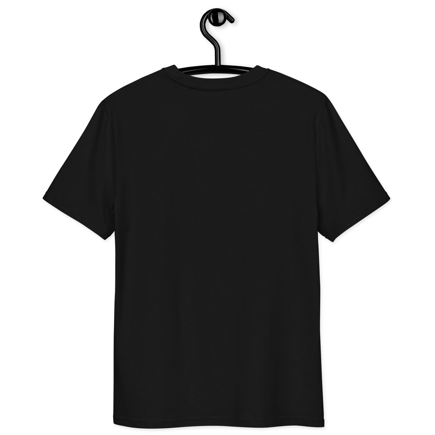 Black t-shirt on hanger - back view
