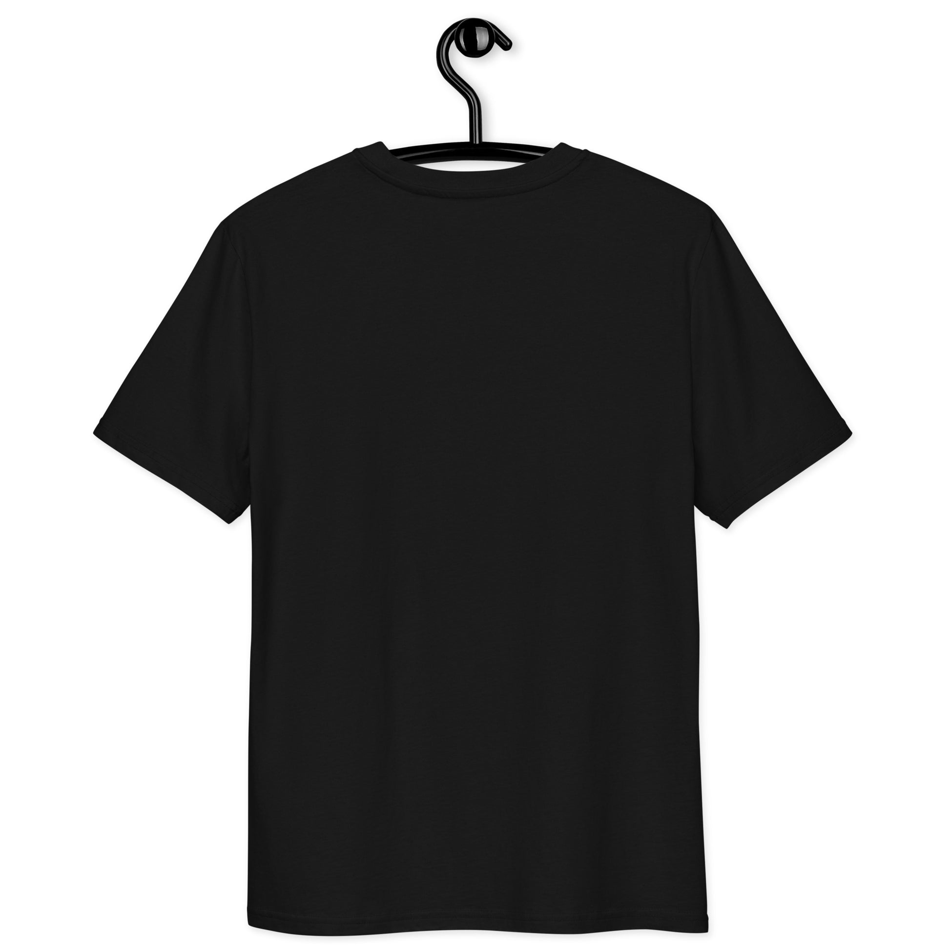 Black t-shirt on hanger - back view
