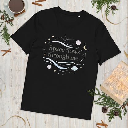 Black organic cotton t-shirt with space design
