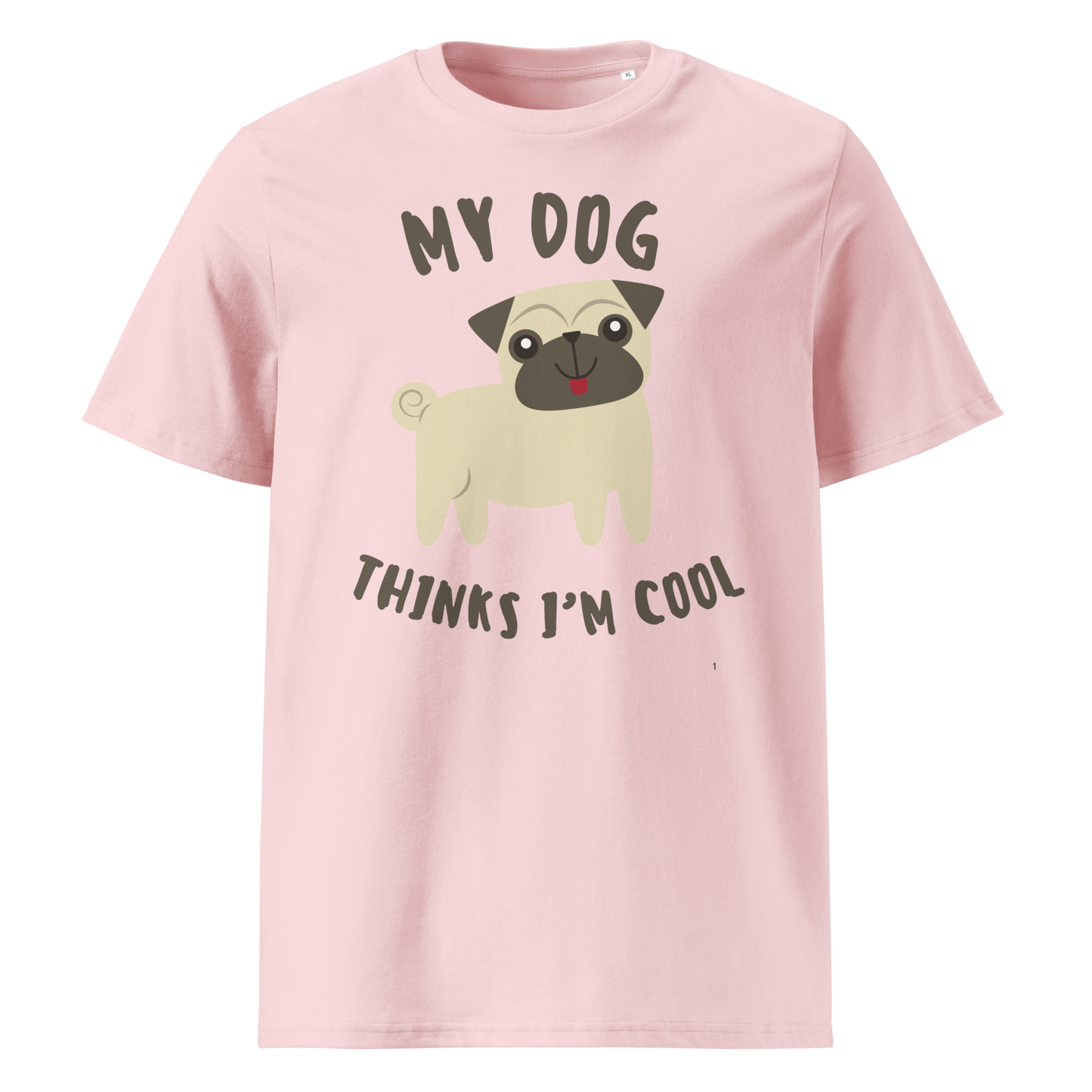 Pink organic cotton t-shirt with pug print
