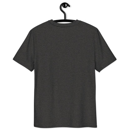 Dark heather grey t-shirt on hanger - back view
