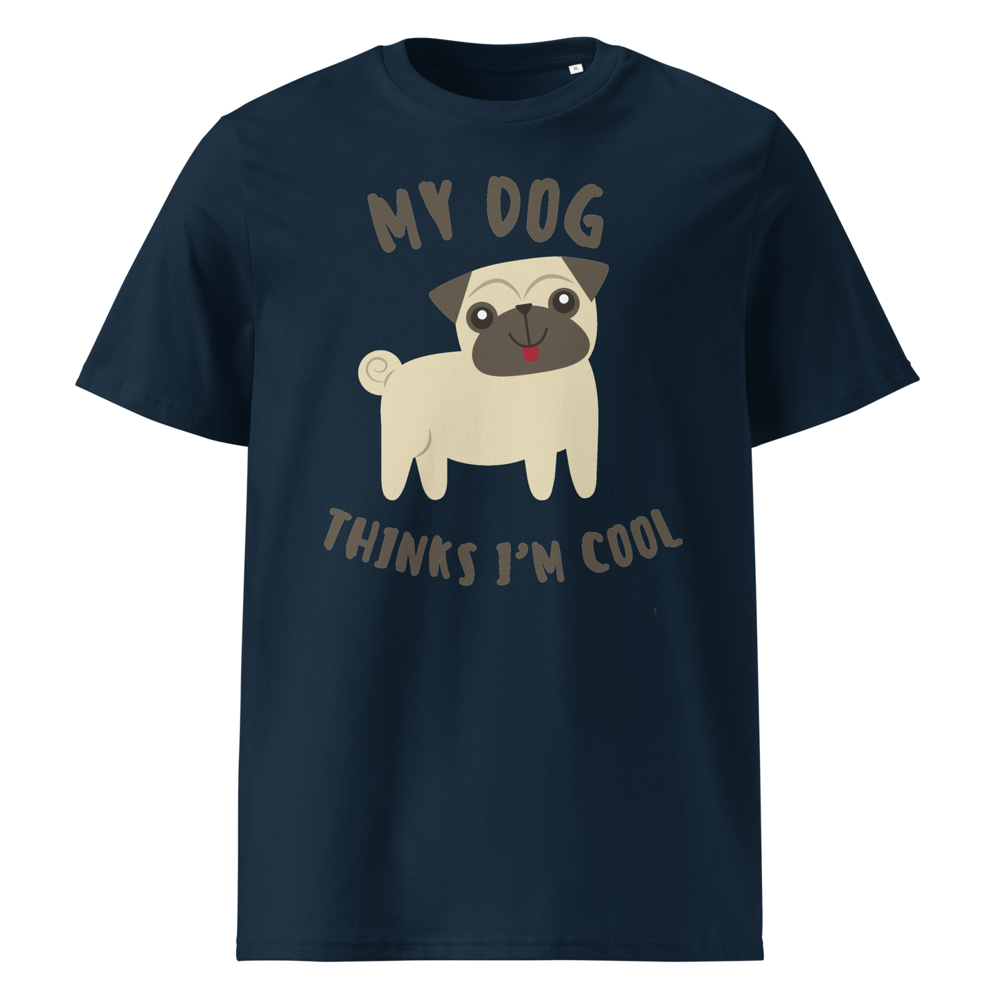 Navy blue organic cotton t-shirt with pug print
