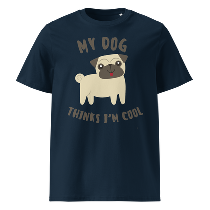 Navy blue organic cotton t-shirt with pug print
