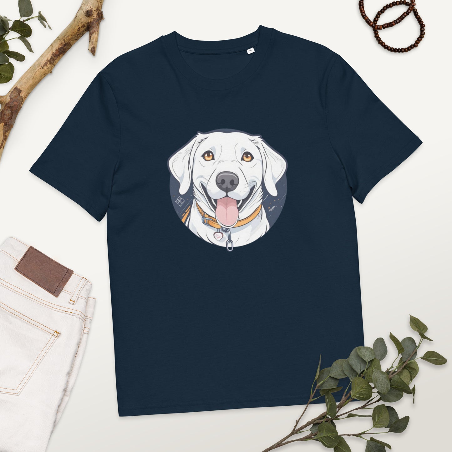 Navy blue organic cotton t-shirt with dog print
