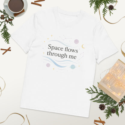 White organic cotton t-shirt with space design
